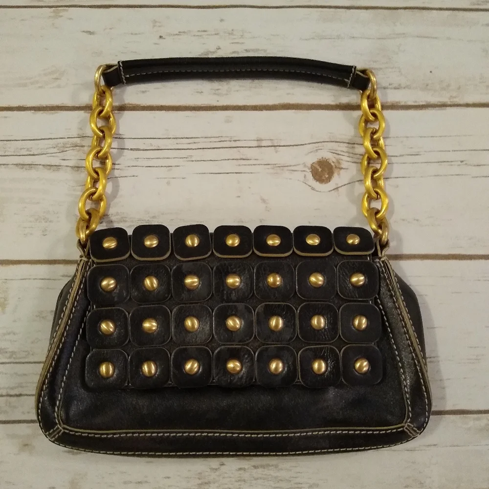 Maxx New York Vintage Black Leather Studded Handbag